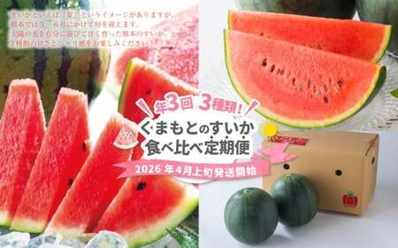[年3回定期便] くまもと の すいか 食べ比べ 定期便 合計4玉 スイカ 西瓜 果物 くだもの フルーツ [2026年4月上旬発送開始]