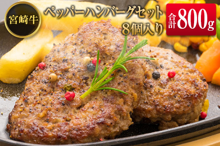 ◆宮崎牛ペッパーハンバーグセット8個入り(合計800g)