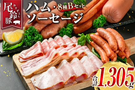 [PREMIUM PORK] 尾鈴豚 ハム ソーセージ 詰め合わせ 合計1,305g 8種 Bセット 宮崎県産