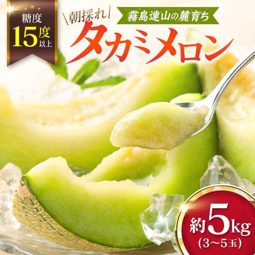 糖度15度以上 朝採れ タカミメロン 宮崎県産 約5kg 霧島連山の麓育ち 初夏 旬 フルーツ 青肉 貴味 メロン