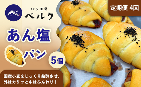 【4回定期便】あん塩パン 5個セット / あんぱん 塩ぱん 塩パン あん塩 アンパン あんパン パン セット 冷凍パン 朝食 おやつ ぱん 菓子パン ベーカリー / 稲沢市 / パン工房ベルク[BMAF027]