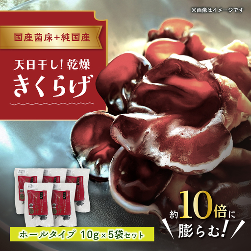 愛きくらげ 乾燥(ホール10g×5袋)/ 国産 乾燥 健康 / 稲沢市 / きくらげファーム稲沢[BMAU003]