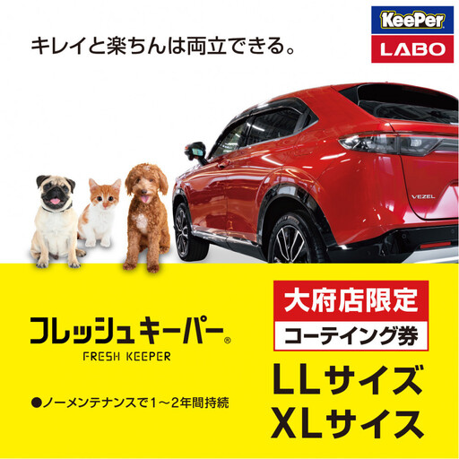 [大府店限定]手洗い洗車とカーコーティングの専門店KeePer LABOの「フレッシュキーパー」コーティング券(LLサイズ・XLサイズ)
