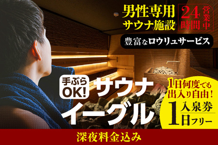 [ふるさと納税限定] サウナイーグル1日フリー入泉券(深夜料金込み。1日何度でも出入り自由)(1707)