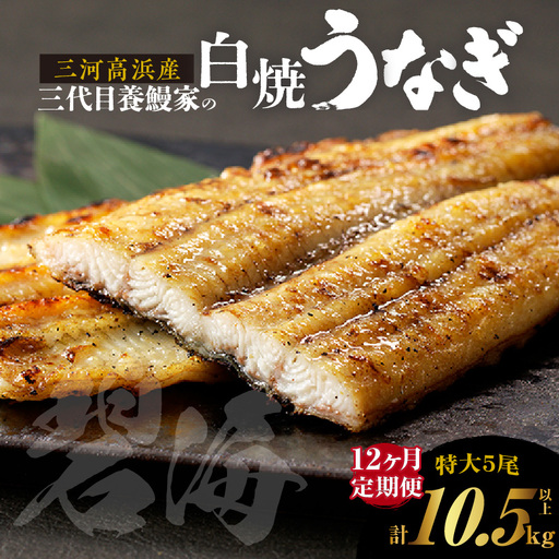 【定期便12ヶ月】三河高浜産三代目養鰻家の白焼きうなぎ 特大5尾_74-528