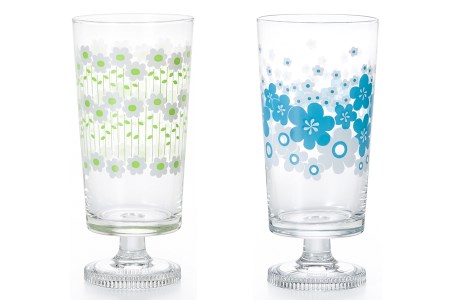 アデリアレトロ 脚付きグラス アデリアラプソディ&花の輪|昭和 レトロ グラス コップ 食器 アデリア 石塚硝子 [0535]