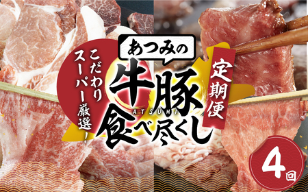 あつみ牛豚食べつくし定期便 4回お届け あつみ牛 牛肉 ポーク 豚 豚肉 赤身 ヒレ リブロース カルビ バラ ロース 肩ロース 焼肉 ステーキ しゃぶしゃぶ すき焼き すきやき 定期便 肉 サーロイン サーロインステーキ 田原市 渥美フーズ