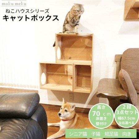 床置きタワー・壁付けキャットウォークで使えるキャットボックス 2段3点セット(右上がり)