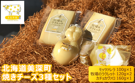 北海道美深町 焼きチーズ3種セット(モッツァレラ・ラクレット・カチョカヴァロ)[北ぎゅう舎]