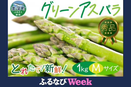 【ふるなびWEEK対象】2026年発送 グリーンアスパラ 1kg (M) 【 秀品 】 旬 新鮮 野菜 朝採れ アスパラ アスパラガス ギフト 産地直送 お取り寄せ フレッシュ 甘い 春 春野菜 旬の味覚 季節 送料無料 北海道産 美深町 FN-Limited-PR