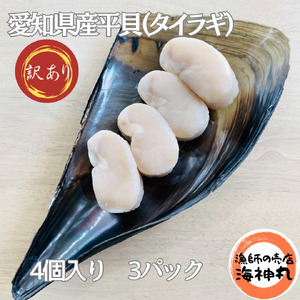 訳あり 愛知県産平貝（タイラギ）4個入り(240~280g） 3パック 冷凍 海鮮 海産物 魚介 ごはん おかず おつまみ お酒 お供 おすすめ 人気 愛知県 南知多町 【配送不可地域：離島】