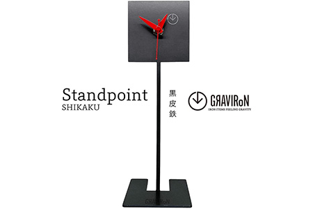 GRAVIRoN Standpoint SHIKAKU 黒皮鉄(置き時計)250×80mm 239g