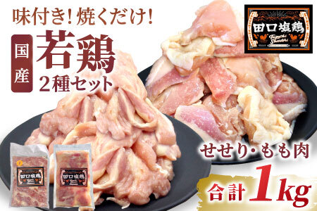 奥三河どり使用! 田口塩鶏 国産 若鶏味付け肉 2種セット(せせり・もも肉)合計1kg もも肉 600g せせり 400g 塩ダレ 味付け肉 鶏肉 キャンプ バーベキュー 大容量 手軽 焼くだけ 地鶏 焼肉 焼き鳥 -171
