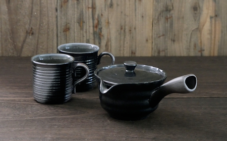 [萬古焼(ばんこやき)]黒吹き 珈琲急須・マグセット スズ木[コーヒー 珈琲 急須 マグ キッチン雑貨 コーヒーポット コーヒードリッパー ドリッパー 三重県 四日市市]