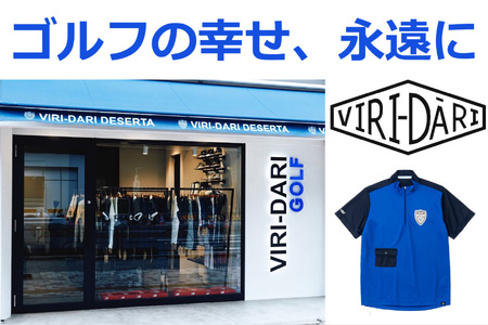 再生ポリエステル使用 サステナブル・ゴルフウェア・ブランド VIRI-DARI (ヴィリダリ) GOLFのウェア 吸水・速乾・UVケア メンズＳ（ブルー×ネイビー）