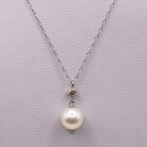 1932 Pt あこや本真珠 6.5㎜up ダイヤモンド0.09ct ペンダントネックレス