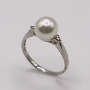 1983 Pt あこや本真珠8.0㎜up ダイヤモンド0.04ct リング