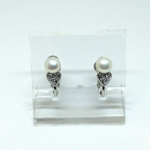 2000 真珠イヤリング・ハート(淡水本真珠・ボタン) 淡水真珠 贈り物 かわいいアクセサリー カジュアル オシャレ クリスマスプレゼント