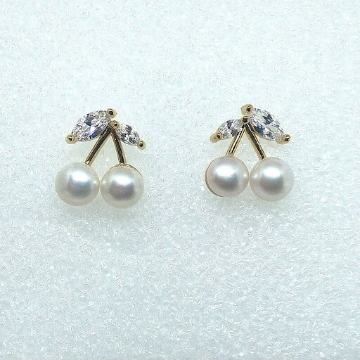 2116 真珠ピアス・さくらんぼ・G（淡水本真珠・ボタン） 贈り物 かわいい アクセサリー カジュアル オシャレ クリスマスプレゼント チェリー