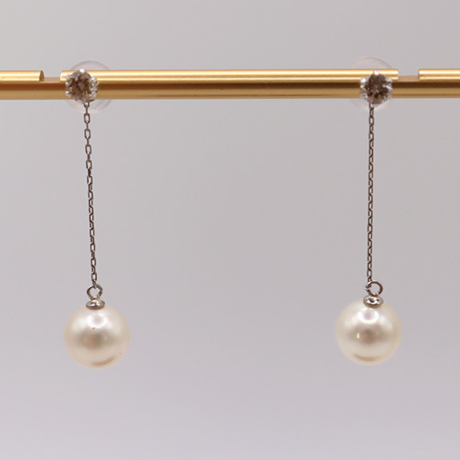 2055 Pt あこや本真珠6.5〜7.0㎜ ダイヤモンド0.20ct ピアス 2way 取外し可能