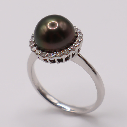2072 Pt900 タヒチ黒蝶真9.0㎜up ダイヤモンド0.27ct up リング