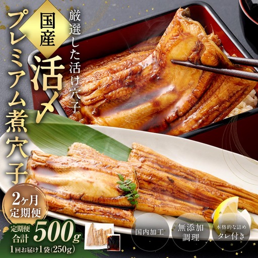 [ 2ヶ月定期便 ] 国産活〆 プレミアム煮穴子 250g ( 250g × 1袋 ) タレ ( 50g ) 付 魚 魚類 お魚 穴子 アナゴ あなご 魚料理 冷凍 保存料不使用 着色料不使用 添加物不使用