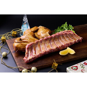 クリスマス限定★[12月上旬にお届け]スペアリブスモーク約650g×1個 + 半丸チキンスモーク約400g×2個