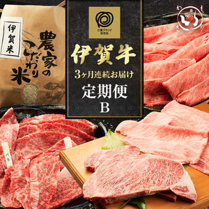 伊賀牛 3ヶ月連続お届け 定期便 B [ 焼肉 バラ ロース すき焼き・お米セット ロースステーキ すき焼き ] 森脇商店 牛肉 高級 和牛 伊賀牛 人気 自宅用 グルメ お取り寄せ 誕生日 お祝い ご馳走 パーティー 贅沢 三重 三重県