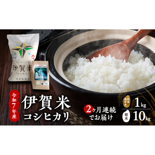 [精米]令和7年産 伊賀米コシヒカリ 10kg+特別米1kg(2ヶ月連続) お米 米 白米 こしひかり ごはん 三重県 名張市