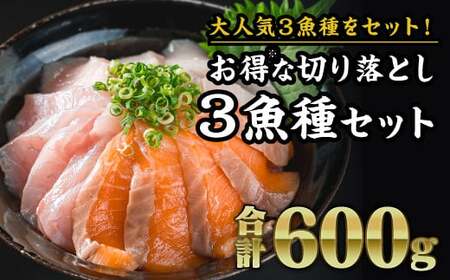 サーモン ブリ タイ ３種 生食用 切り落とし 大満足 600gセット 小分け 刺身 大人気３魚種のお得なセット OB-30