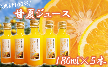 果汁100% 甘夏ジュース180ml×5本セット 便利な 小分け 甘夏 蜜柑 果物 柑橘 フルーツ シュース 国産 三重県 尾鷲市 AI-5