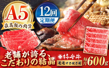 [12回定期便]モモ 600g 最高級A5等級 黒毛和牛 もも肉 もも肉 定期便 もも肉 牛肉 もも肉 赤身 定期便 国産牛 もも肉 牛肉定期便 赤身肉 国産牛肉 定期便 赤身牛肉/ 柿安牛 / 亀山市 / 柿安本店 [AMBW008]