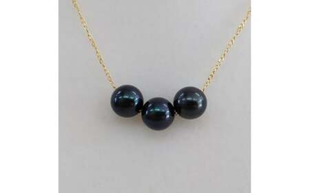 20-33伊勢志摩あこや本真珠スルーネックレス・3珠ブラックSV製G