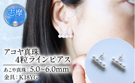 [真珠] ラインピアス 5-6 ミリ 4粒タイプ ピアス K18YG