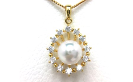 老舗の真珠専門店・高品質アコヤ真珠ペンダント9.0〜9.5ミリ 45㎝(調整可能)(ゴールド色)*