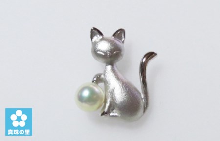 真珠の里 猫のタックブローチ シルバー製*