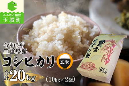 三重県産コシヒカリ 玄米20kg 新米 - 米/穀物