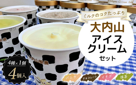 アイス セット 詰め合わせ バニラ チョコレート チョコ ストロベリー いちご グリーンティー 抹茶 スイーツ 食べ比べ / 大内山アイスクリーム4種1個セット[khy002B]