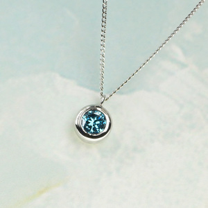 プラチナ900 ラボブルーダイヤネックレス 0.2ct ふくりん留め LAB-PT900-004BL[AM323] / プラチナ900 ブルーダイヤヤモンド ネックレス ふくりん留め アクセサリー ギフト プレゼント