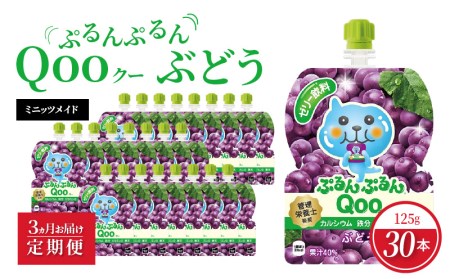 [定期便] ミニッツメイドぷるんぷるんQoo ぶどう 3ヵ月お届け 125g 30本 パウチ ジュース 凍らせてもおいしい ゼリー 保存料不使用 合成着色料不使用 飲料 グレープ コカ・コーラ おやつ カルシウム 鉄分 ビタミンD 子供 ヘルシー ピクニック 遠足 滋賀県 守山市 送料無料