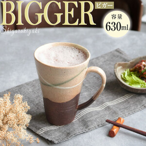 信楽焼 ビアジョッキ ソリ型マグカップ 630ml（やまあい）