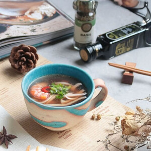 信楽焼 碧水掛け分けスープカップ（トルコ）