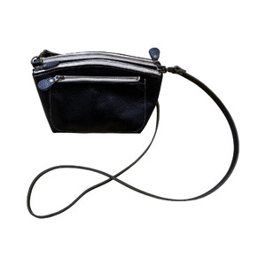 革・ダブルポシェット ミニ[ブラック]