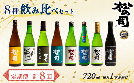 定期便 日本酒 松の司 8本 ( 1種類 × 8回 ) 720ml 「純米酒」「AZOLLA50」「楽」「陶酔」「純米吟醸」「竜王山田錦」「特別純米酒」「黒」金賞 受賞酒造 (日本酒 地酒 清酒 ギフト お歳暮 プレゼント 松瀬酒造 滋賀 竜王 大人気 銘酒 )