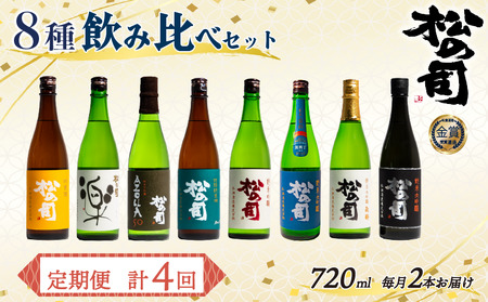 定期便 日本酒 松の司 8本 ( 2種類 × 4回 ) 720ml 「純米酒」 「AZOLLA50」 「楽」 「陶酔」 「純米吟醸」 「竜王山田錦」 「特別純米酒」 「黒」金賞 受賞酒造 (日本酒 地酒 清酒 ギフト お歳暮 プレゼント 松瀬酒造 滋賀 竜王 大人気 銘酒 )