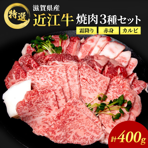 [(限定)父の日までに届く]近江牛 特選 焼肉 3種盛り 約400g 牛肉 黒毛和牛 焼き肉 焼肉用 カルビ 赤身 霜降り 肉 和牛 納期 最長3カ月[6/21までに着]