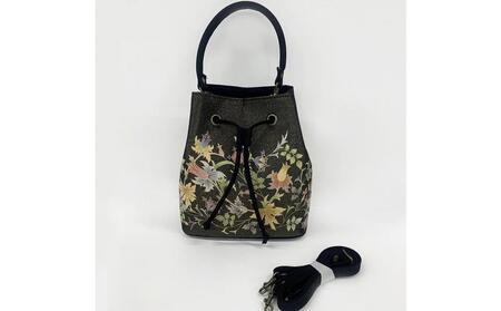 【京都丸紅】V&A京友禅巾着バッグ（ブラック）