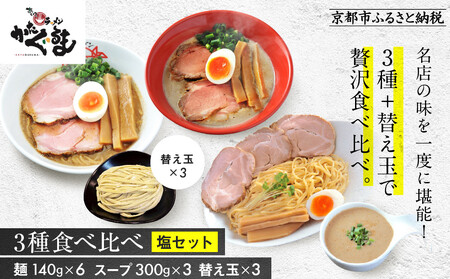 [京都・あいつのラーメンかたぐるま]食べ比べ塩3食セット(こくとん・濁とんラーメン、うるとらつけ麺×各1+替え玉3)|京都 有名店 人気セット