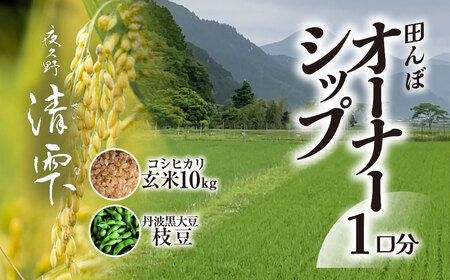 ＜令和7年10月中旬より発送！＞田んぼオーナーシップ1口分　清雫　玄米10kg+黒ムラサキ（丹波黒大豆の枝豆）/ ふるさと納税 田んぼ オーナー制度 米 玄米 令和7年度産 先行 収穫 夜久野 京都 京都府 福知山 FCDB005