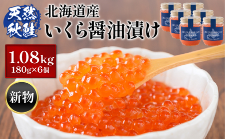 【2024年新物！北海道産】天然秋鮭 いくら醤油漬け1.08kg(180g×6)【0213202】